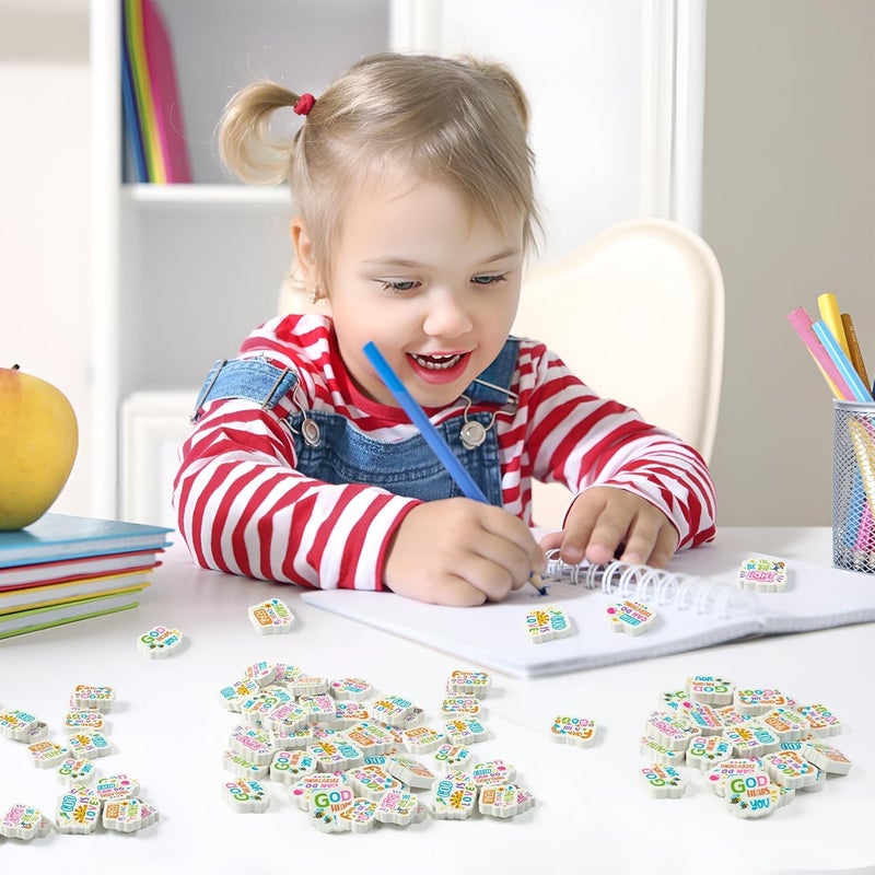 BZaber Christian Inspirational Mini Eraser Valentine's Day Gift 60Pcs Inspirational Faith Over Fear Pencils Erasers Colorful Sun Bee Flowers 3D Desk Puzzle Erasers Pet for Student Birthday Supplies - Image 5